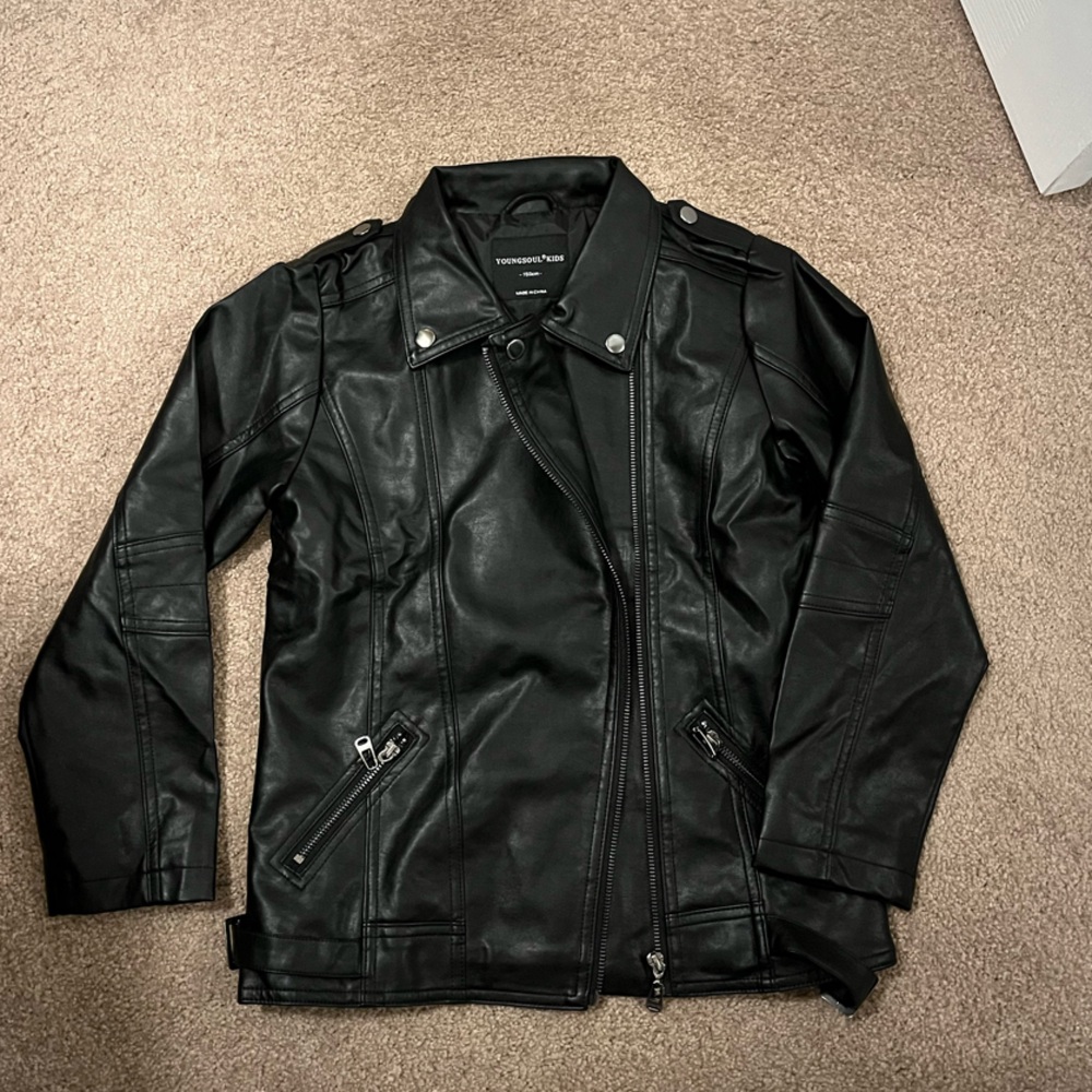 Black Faux Leather Jacket, Sz 10-11
